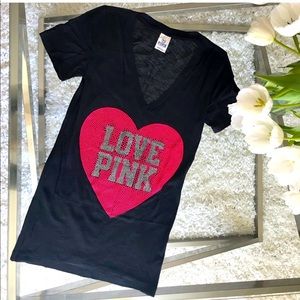 ❤️NWOT VS Pink T-shirt with beaded heart and pink logo